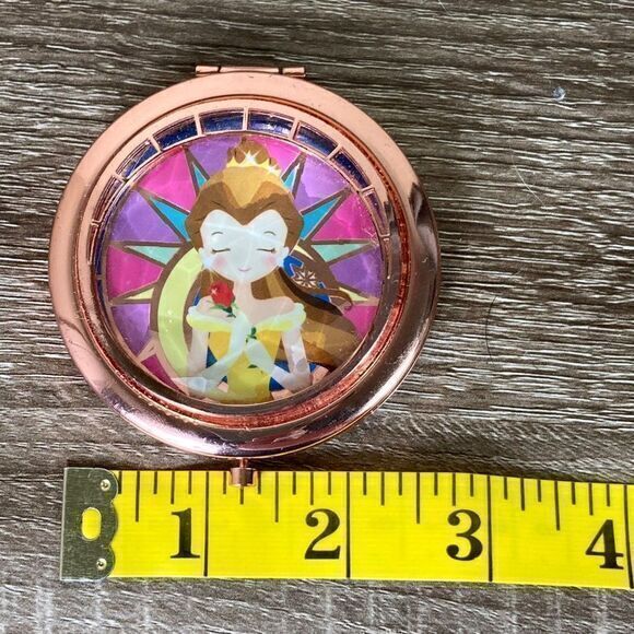 Disney Store Compact Makeup Mirror Art of Belle Beauty Beast Metal Rose Gold - Picture 9 of 9